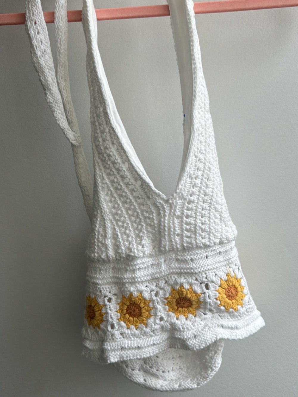 Hollister White Crochet Camisole with Yellow Sunflower Trim